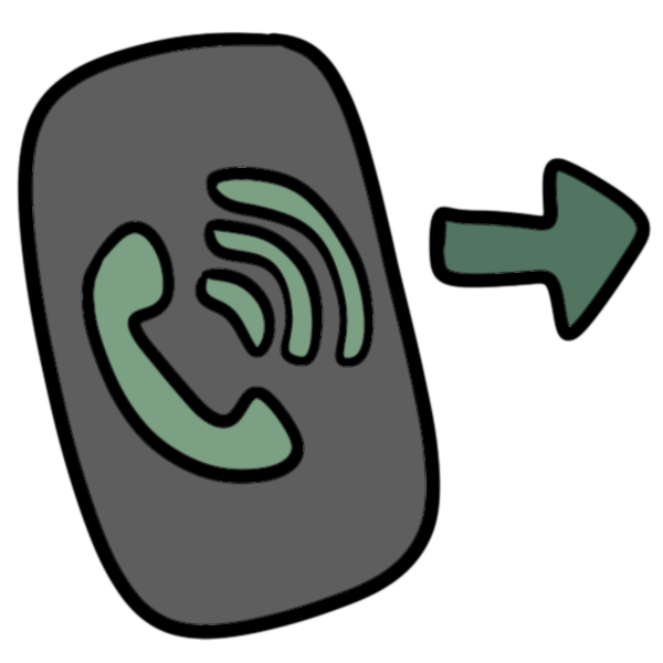 a rounded gray rectangle like a cell phone with a green call symbol on it next to a small green arrow pointing right